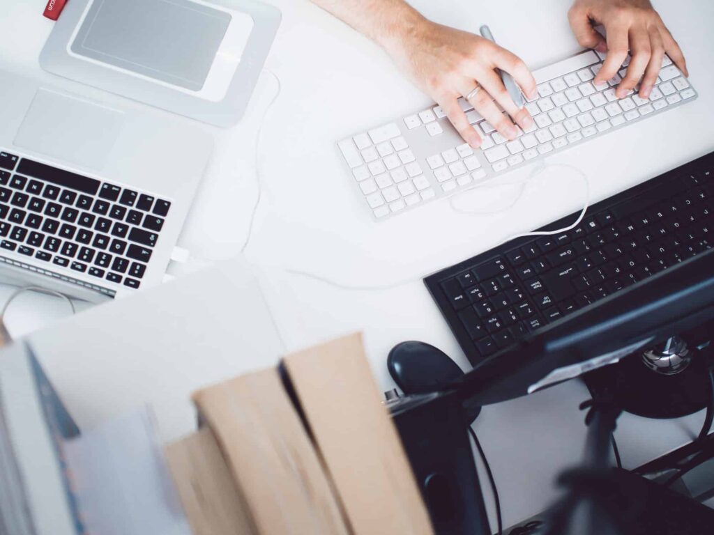 office working on keyboard