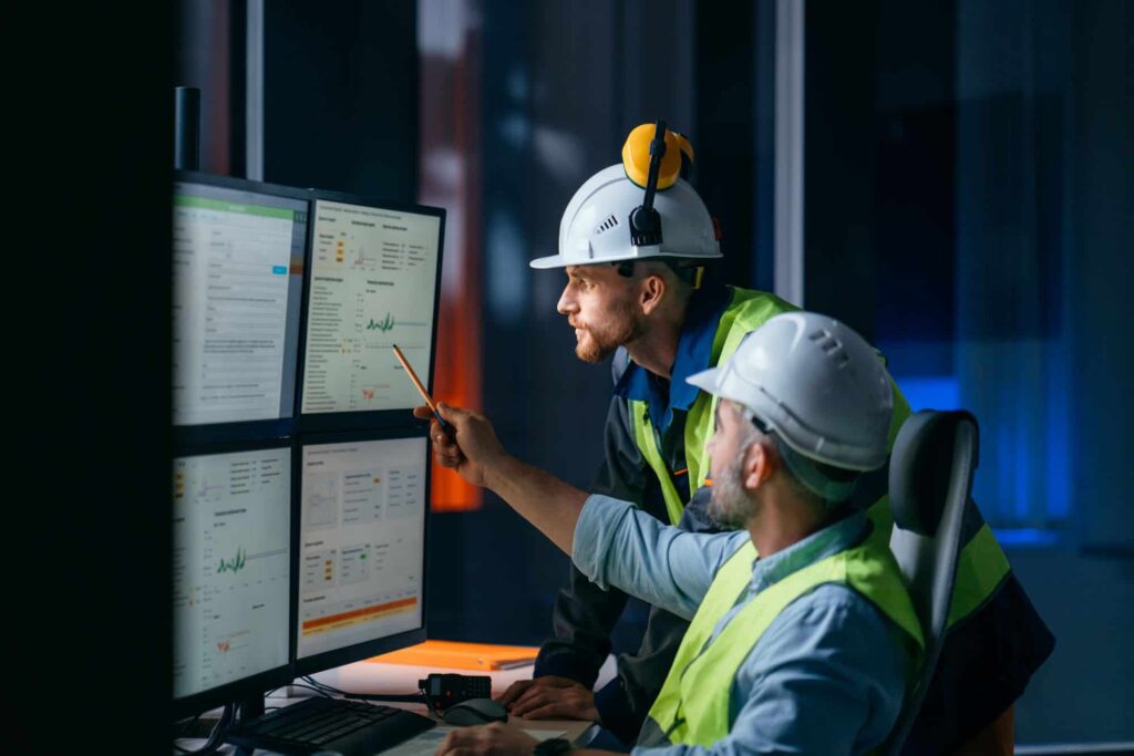 workers looking at screen