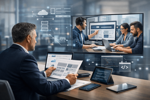 working at computer