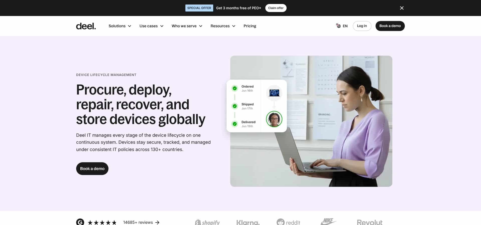 Screenshot of Deel IT official device lifecycle management page