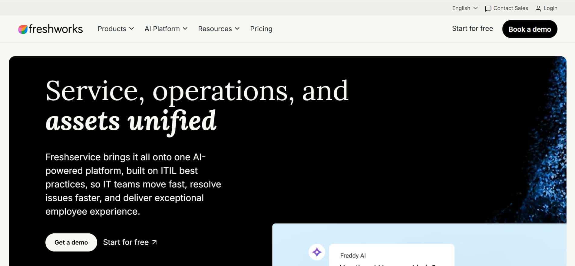Freshservice IT service and asset management platform homepage
