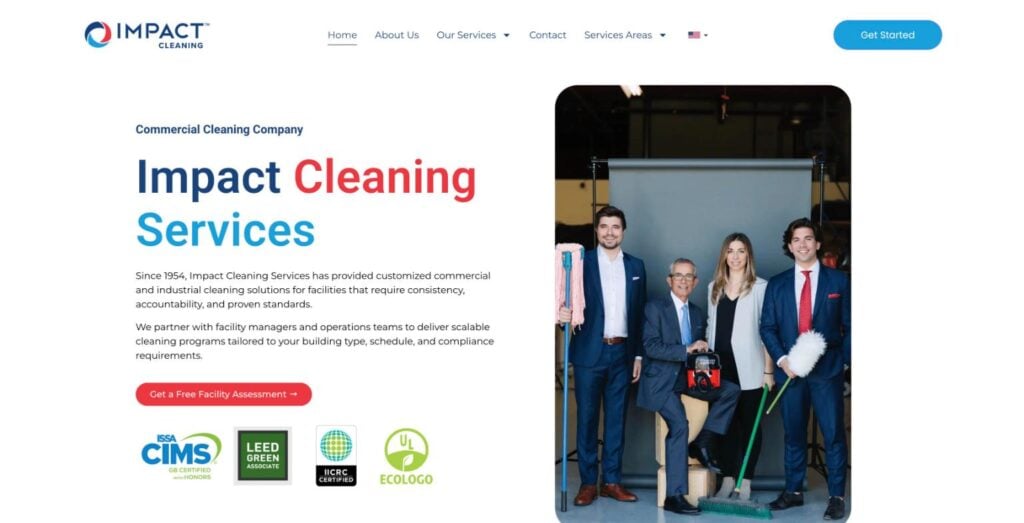 Homepage screenshot of Impact Cleaning Services