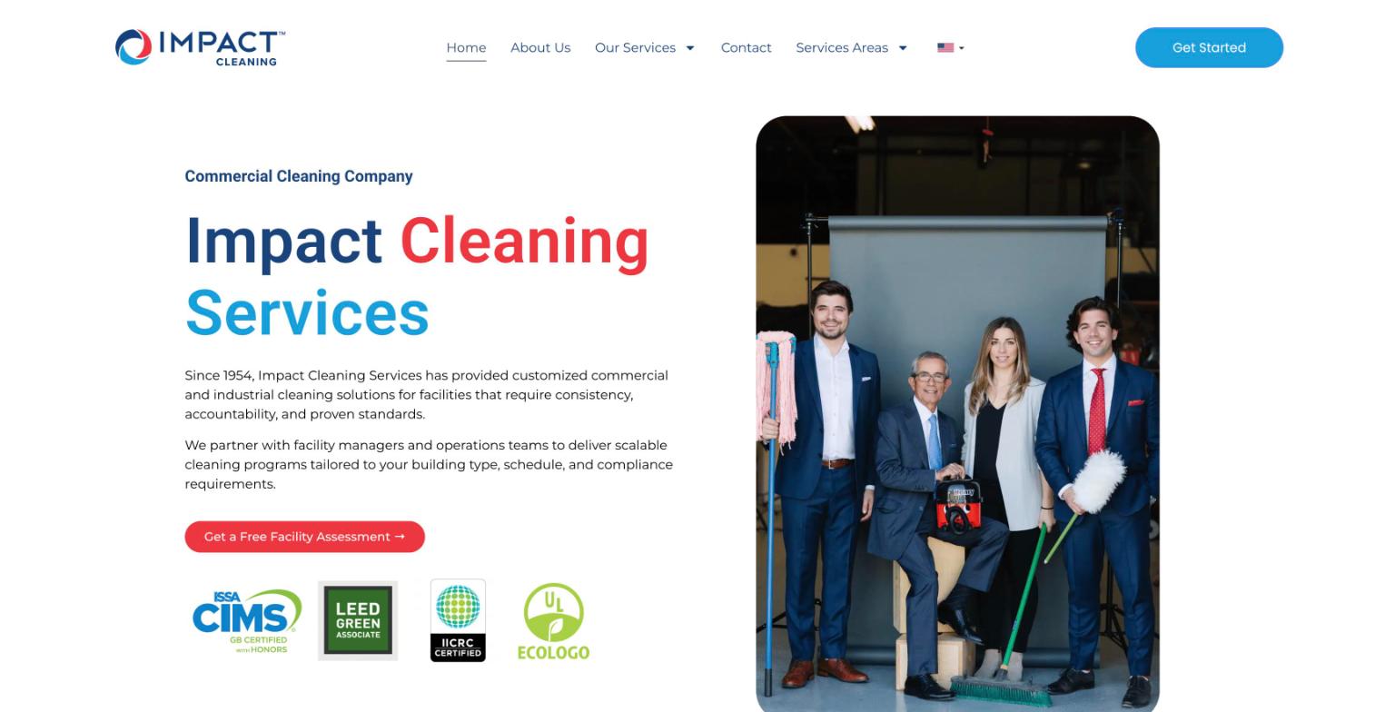 Homepage screenshot of Impact Cleaning Services