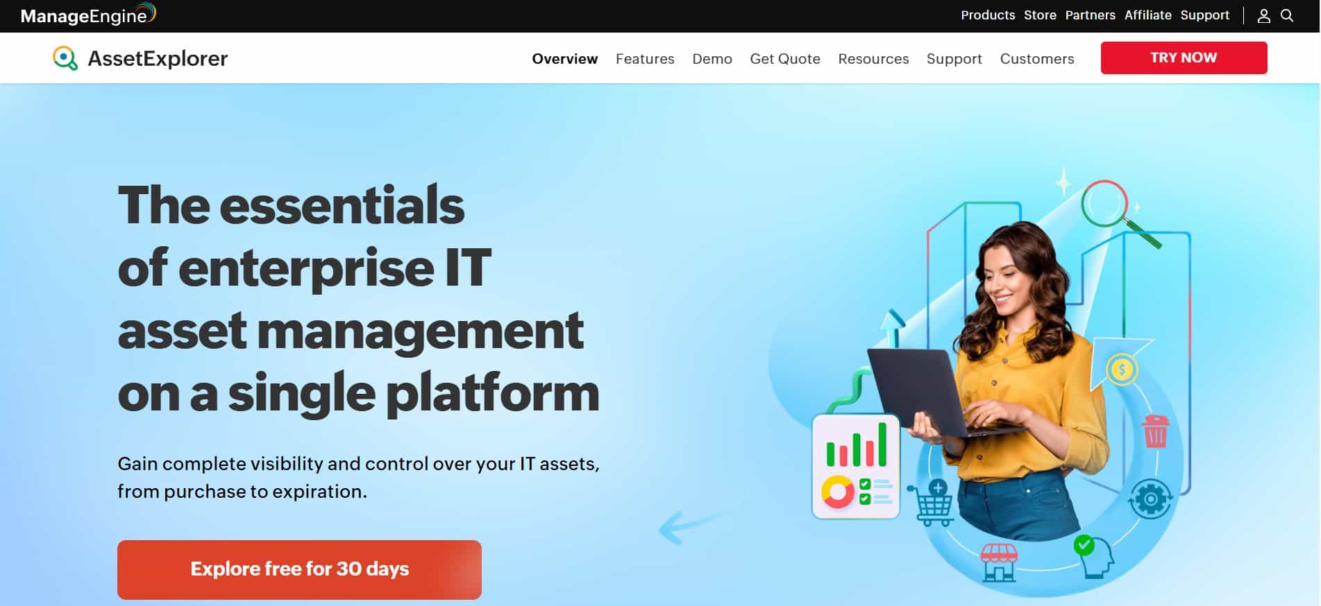 ManageEngine AssetExplorer IT asset management product page