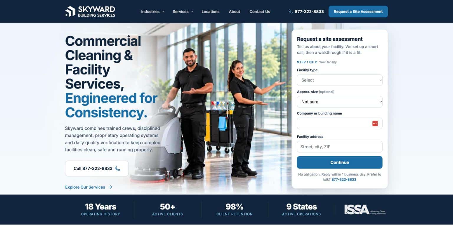 Homepage screenshot of Skyward Building Services