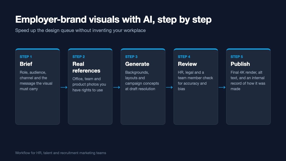 A workflow that uses AI for speed while keeping real people and places at the centre